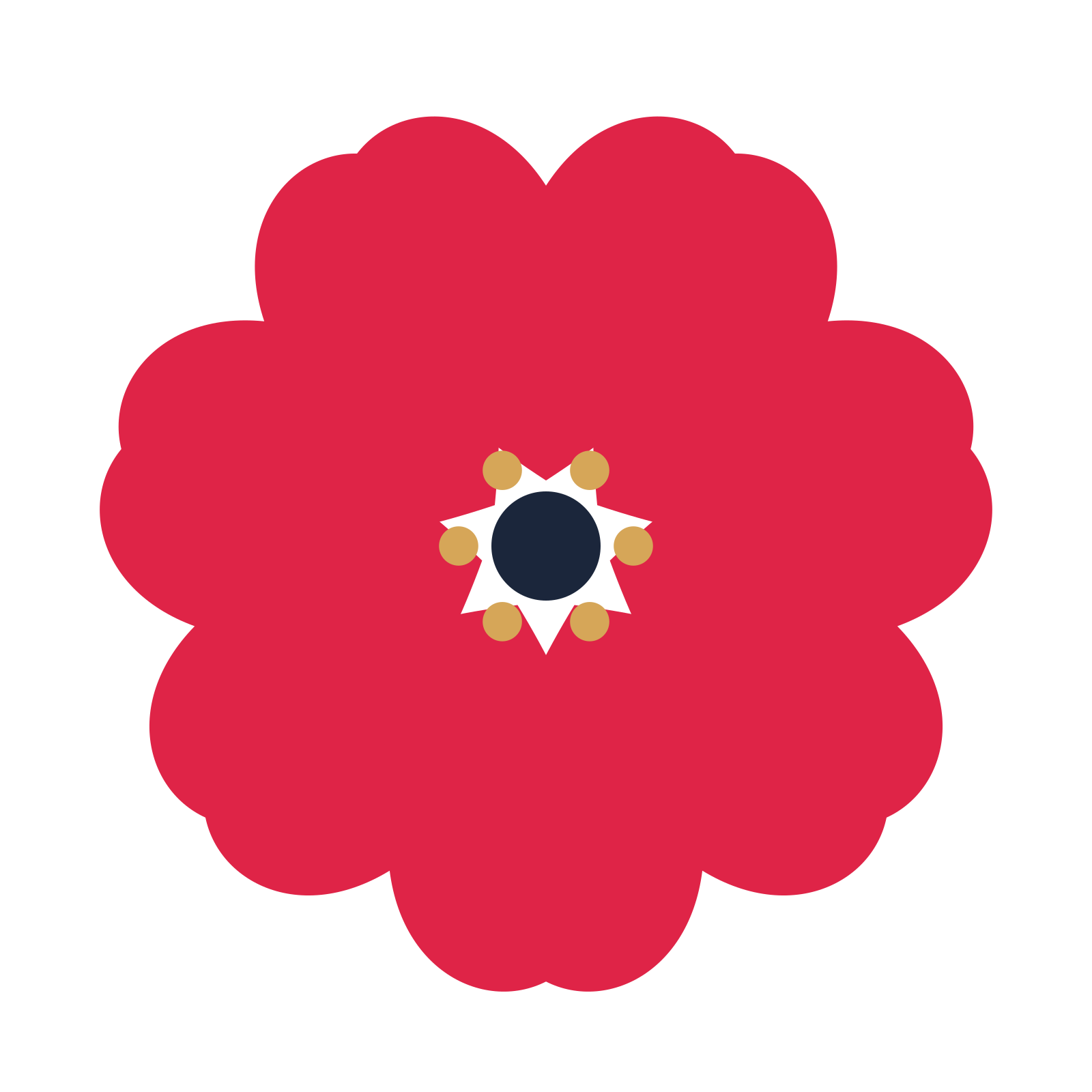 A 7-petal heart flower with a stamen centre and a transparent background.