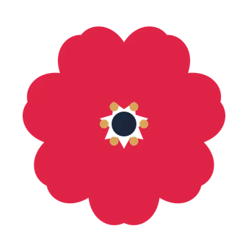A 7-petal heart flower with a stamen centre and a transparent background.