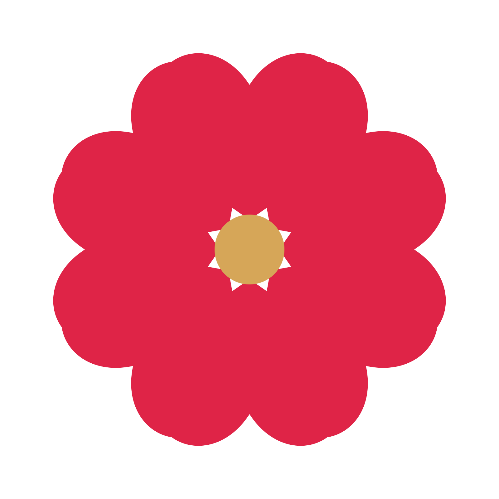 A 8-petal heart flower with a seed centre and a transparent background.