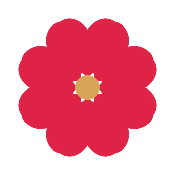 A 8-petal heart flower with a seed centre and a transparent background.