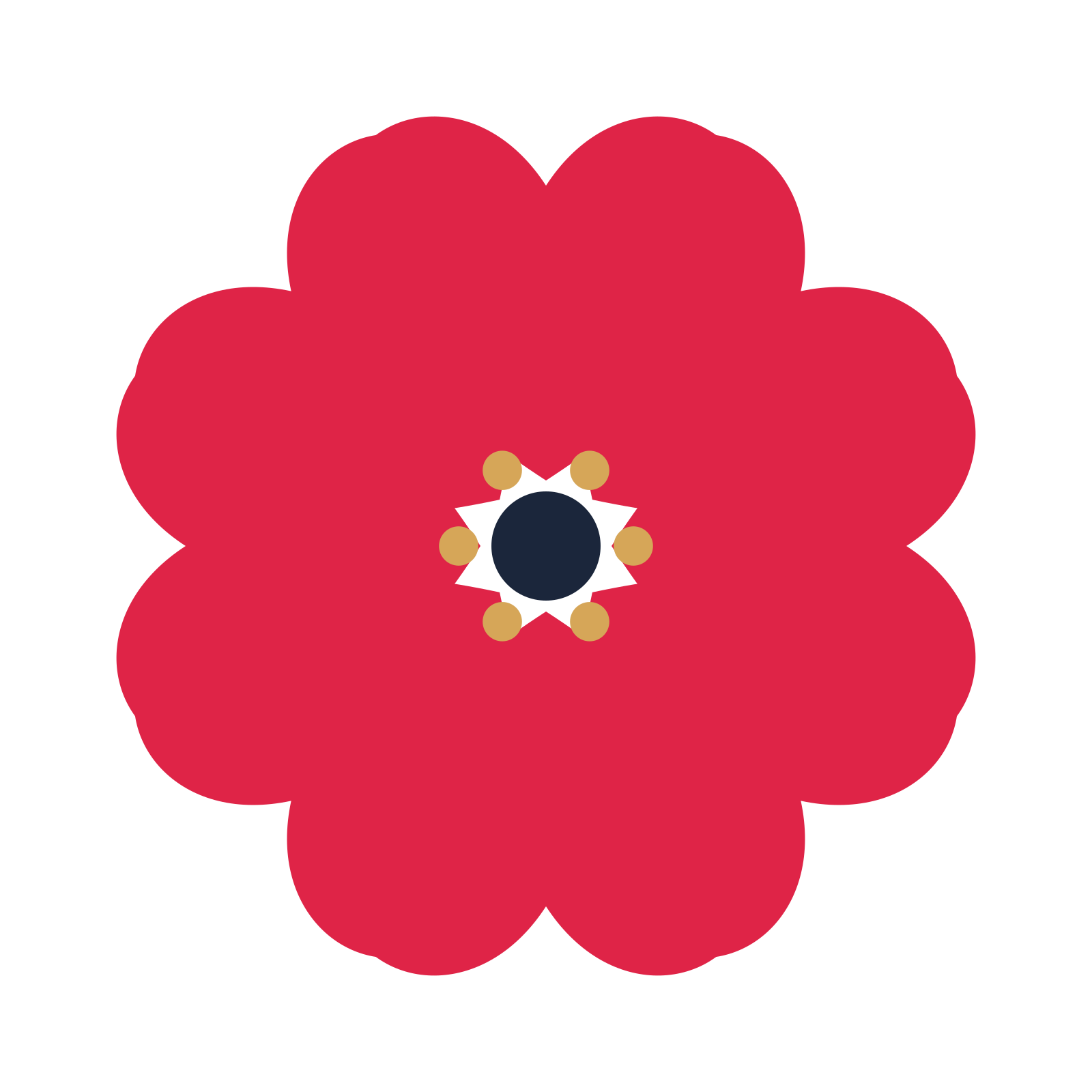 A 8-petal heart flower with a stamen centre and a transparent background.