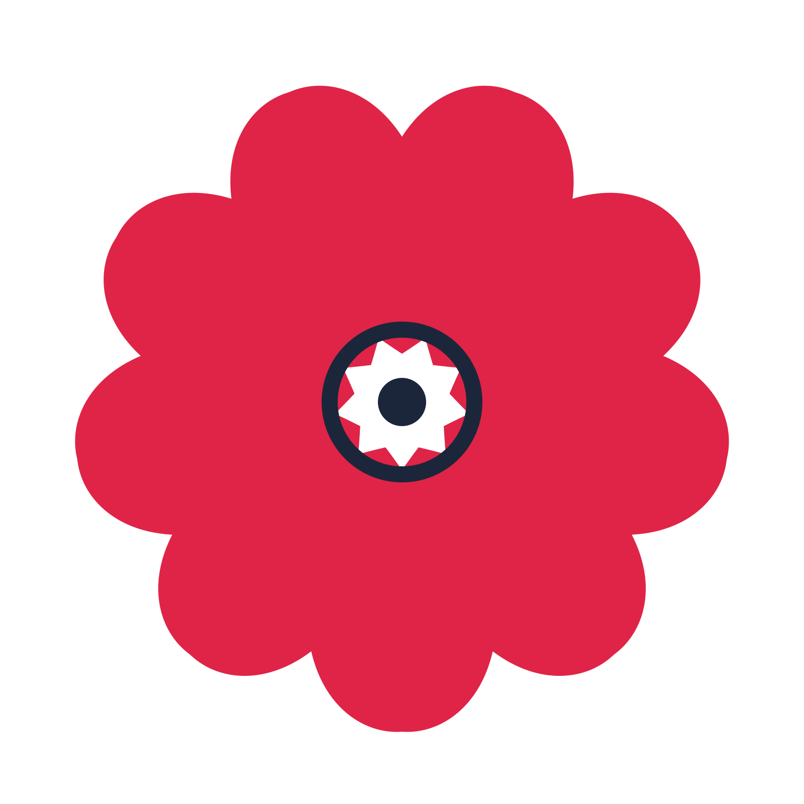 A 9-petal heart flower with a ring centre and a transparent background.