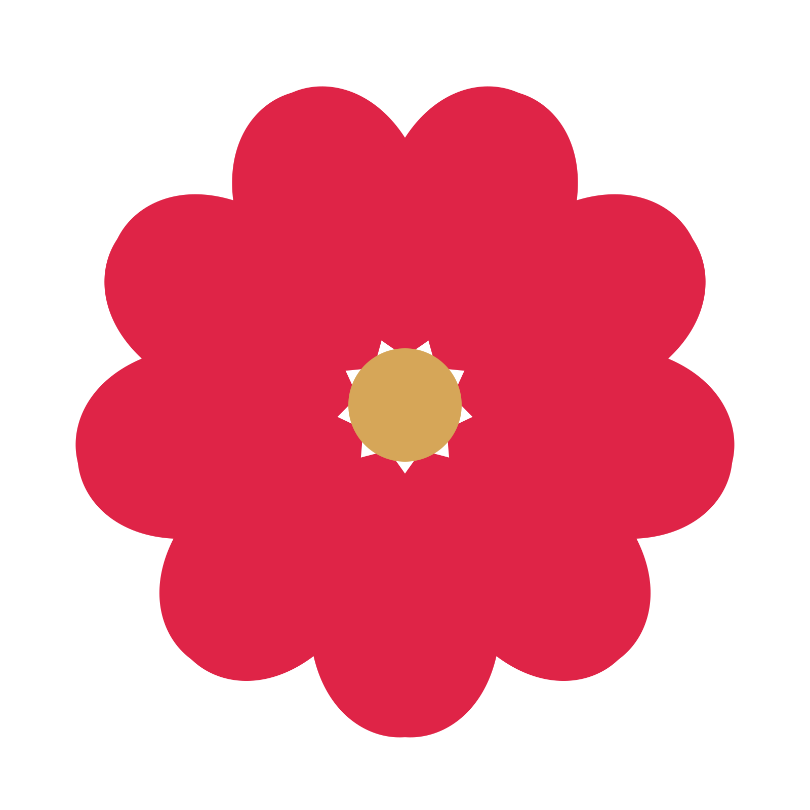 A 9-petal heart flower with a seed centre and a transparent background.