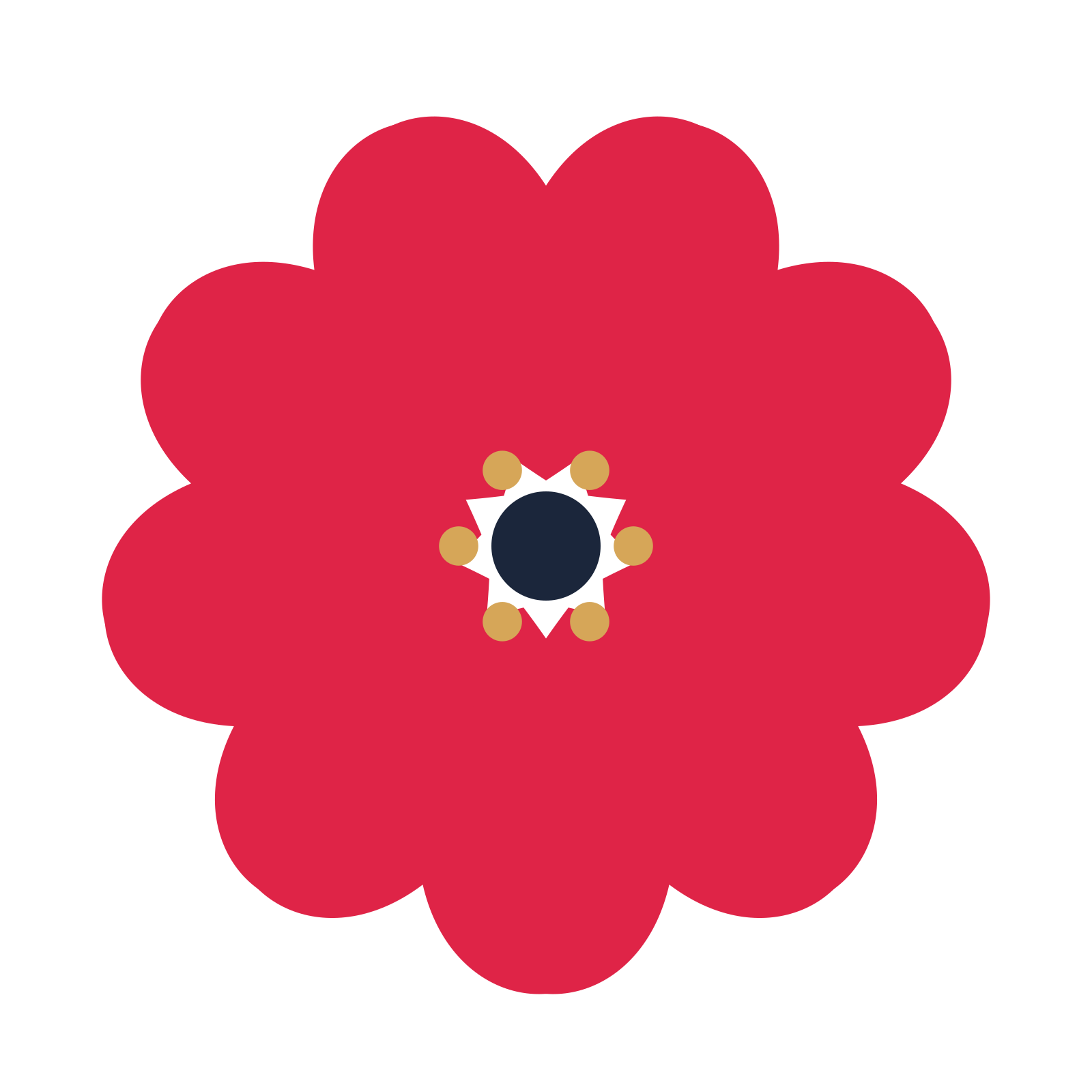 A 9-petal heart flower with a stamen centre and a transparent background.