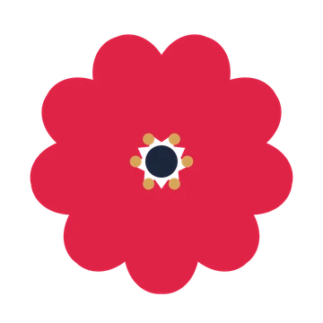 A 9-petal heart flower with a stamen centre and a transparent background.