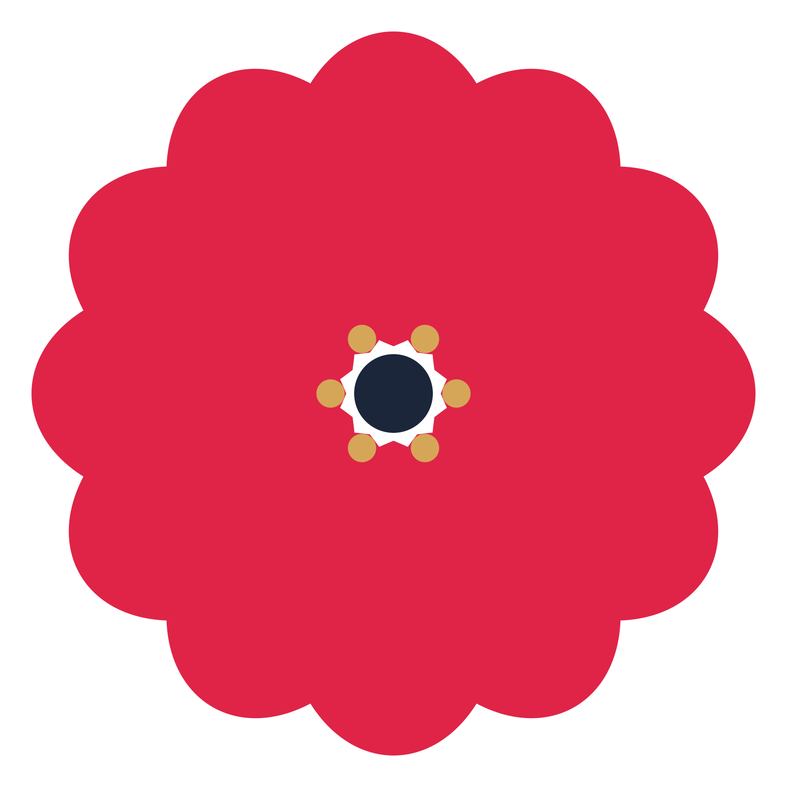 A 12-petal lobed flower with a stamen centre and a transparent background.