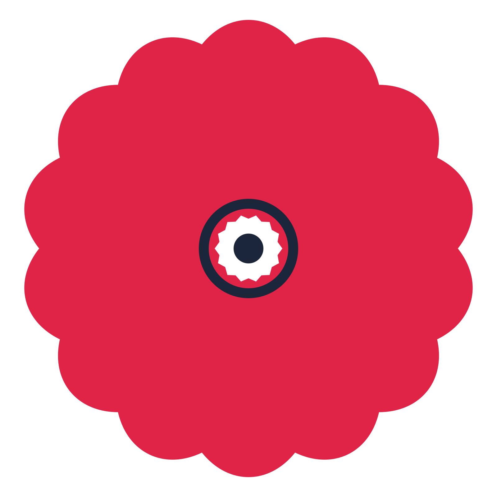 A 14-petal lobed flower with a ring centre and a transparent background.