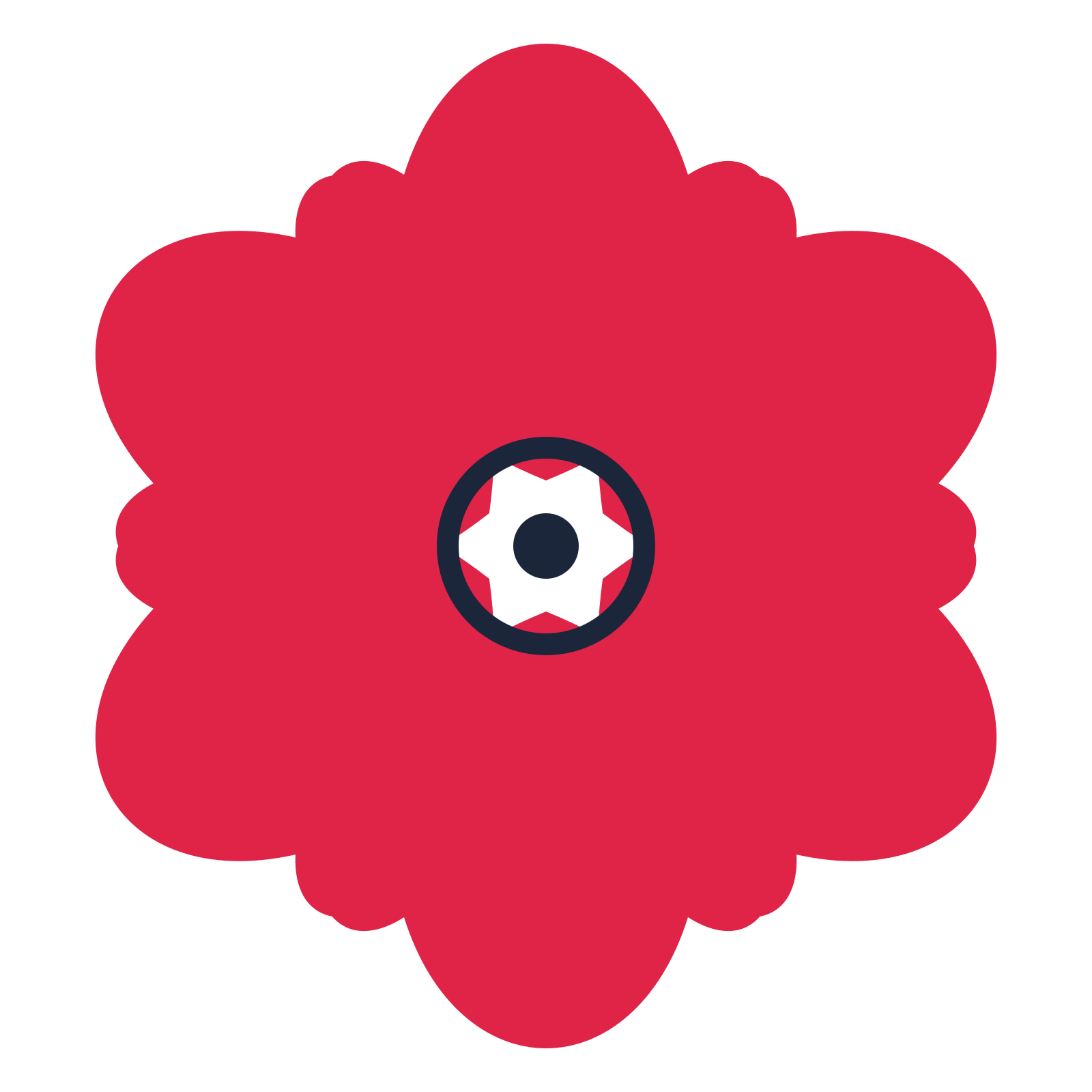 A 6-petal lobed flower with a ring centre and a transparent background.