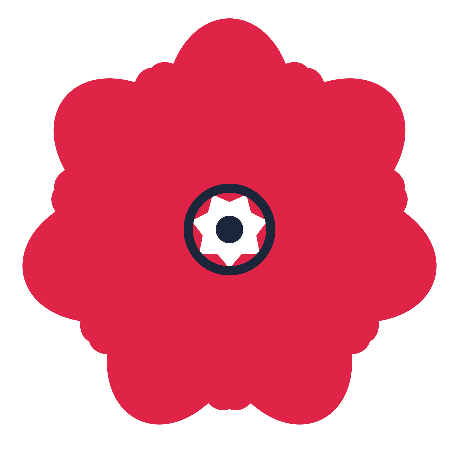 A 7-petal lobed flower with a ring centre and a transparent background.
