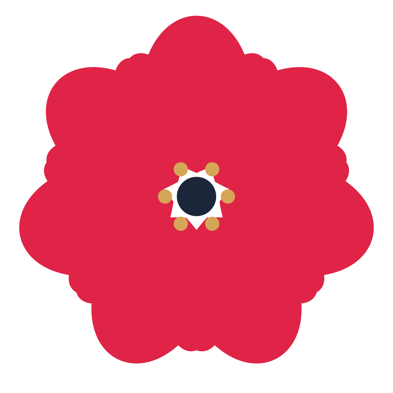 A 7-petal lobed flower with a stamen centre and a transparent background.