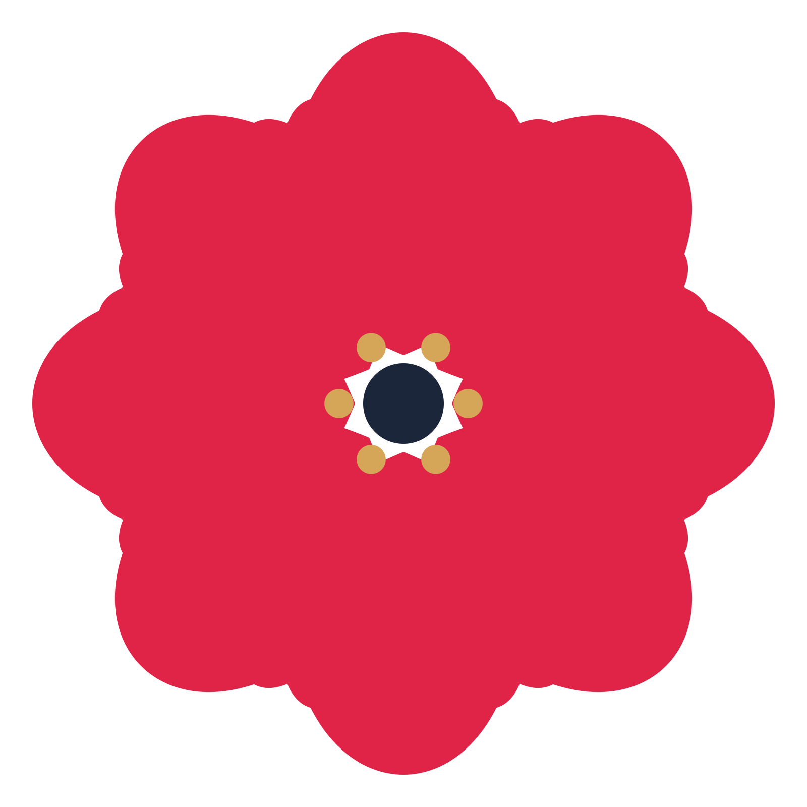 A 8-petal lobed flower with a stamen centre and a transparent background.