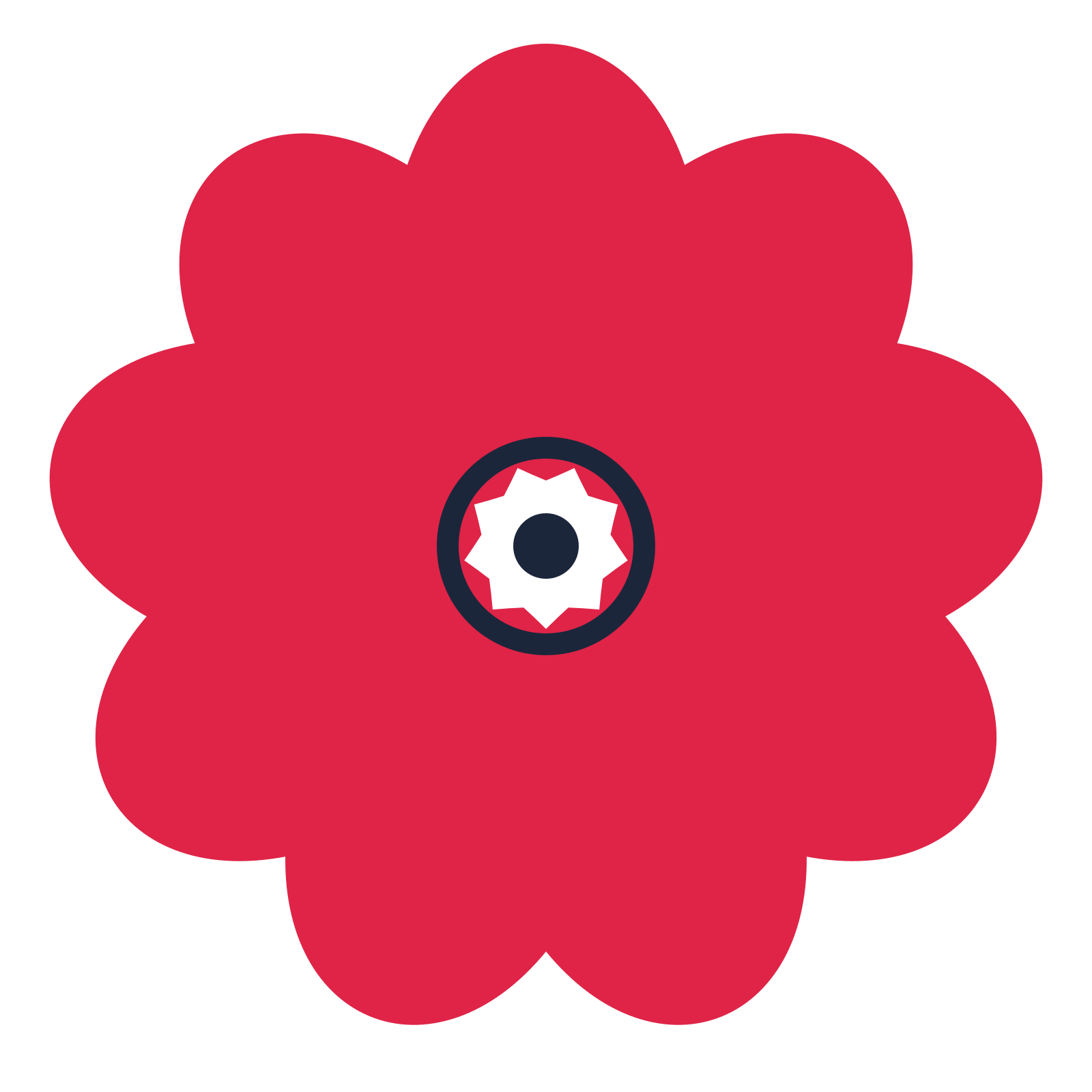A 9-petal lobed flower with a ring centre and a transparent background.