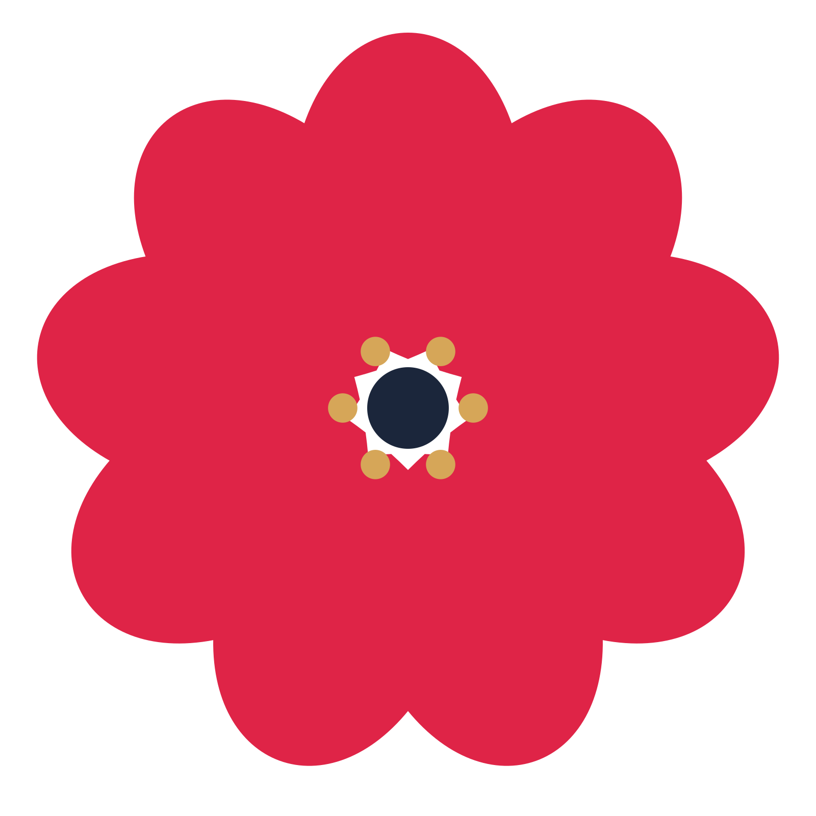 A 9-petal lobed flower with a stamen centre and a transparent background.