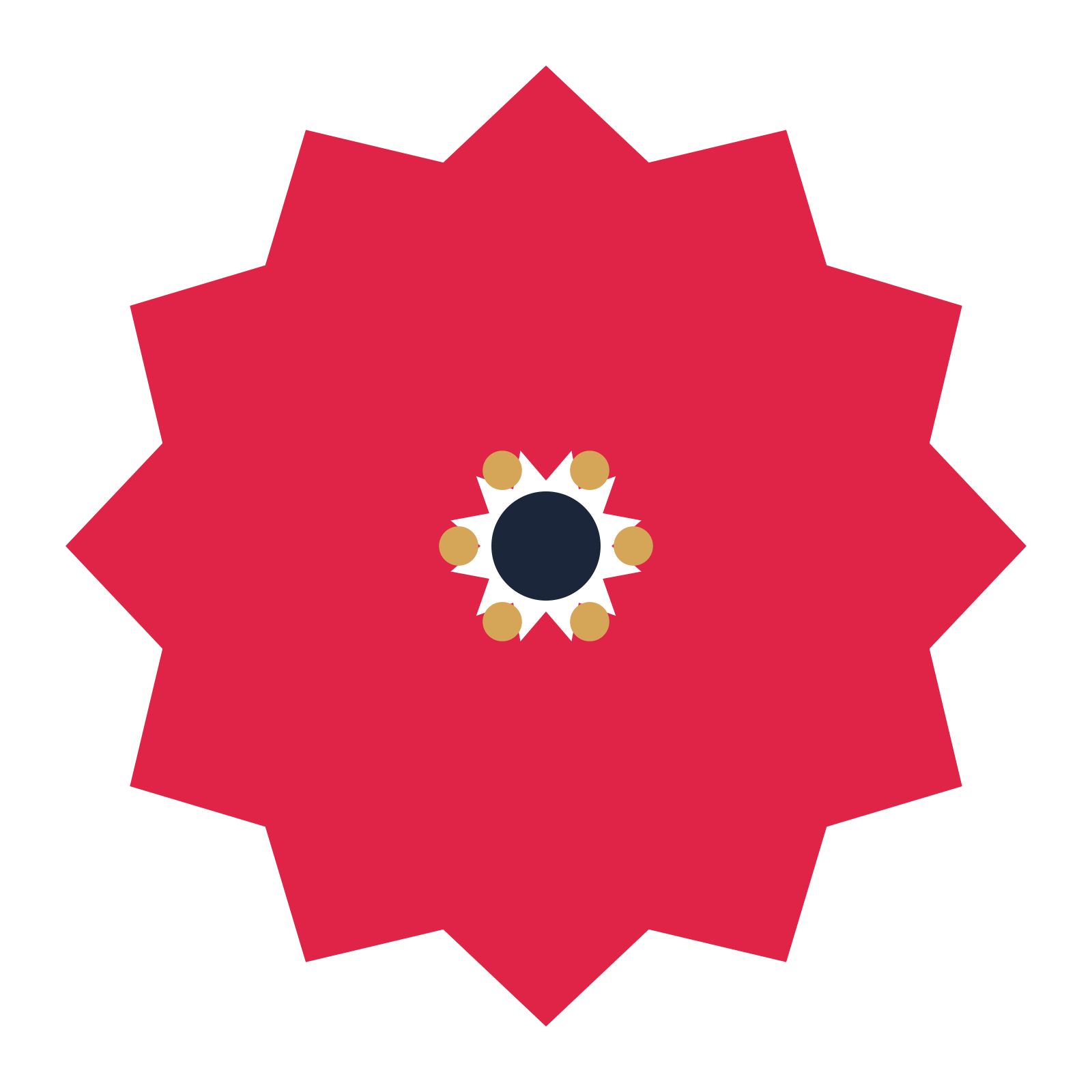 A 12-petal pointed flower with a stamen centre and a transparent background.