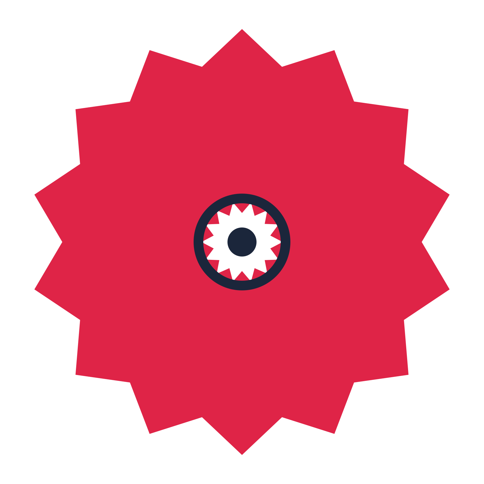 A 14-petal pointed flower with a ring centre and a transparent background.