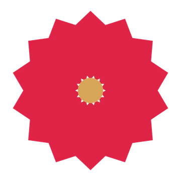 A 14-petal pointed flower with a seed centre and a transparent background.