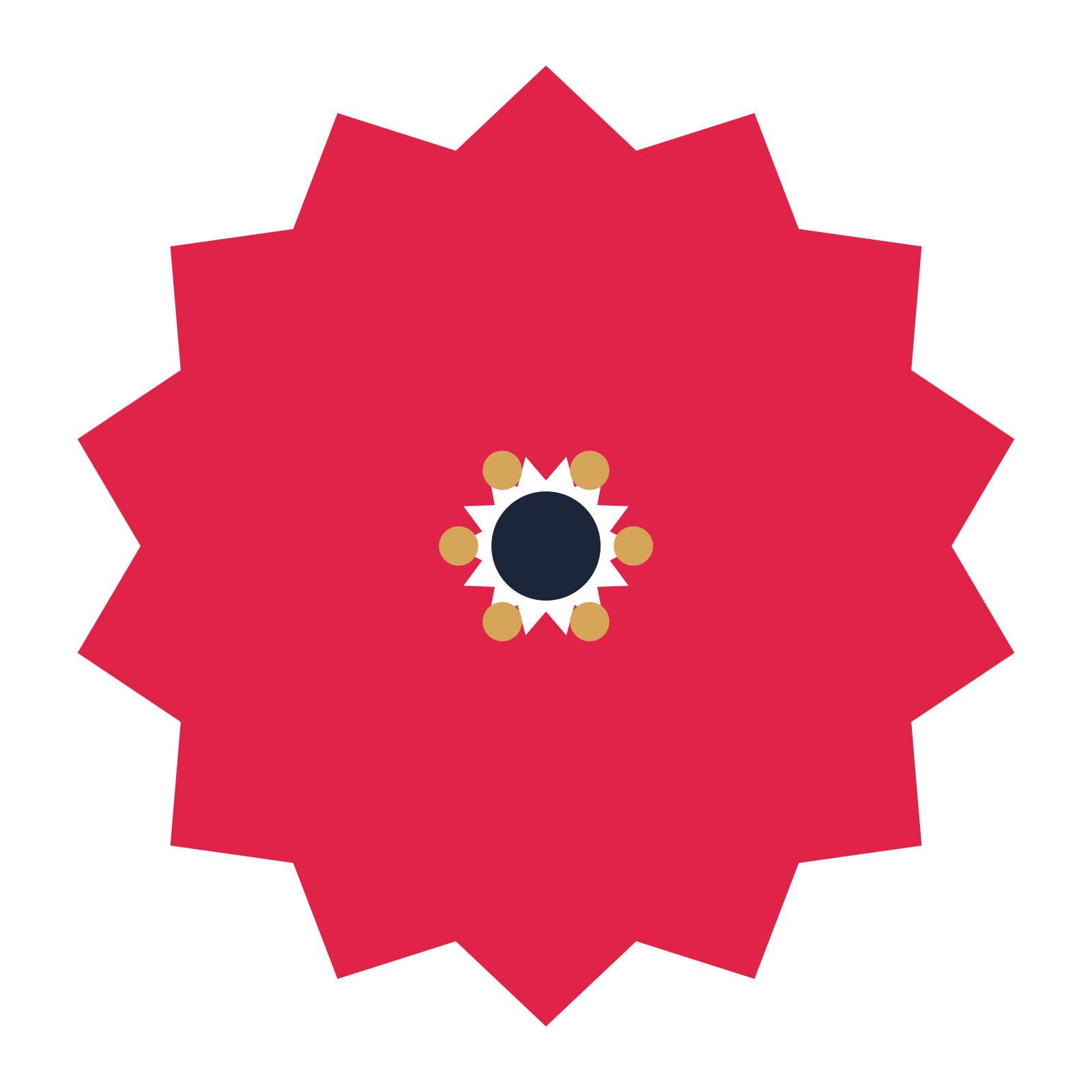 A 14-petal pointed flower with a stamen centre and a transparent background.