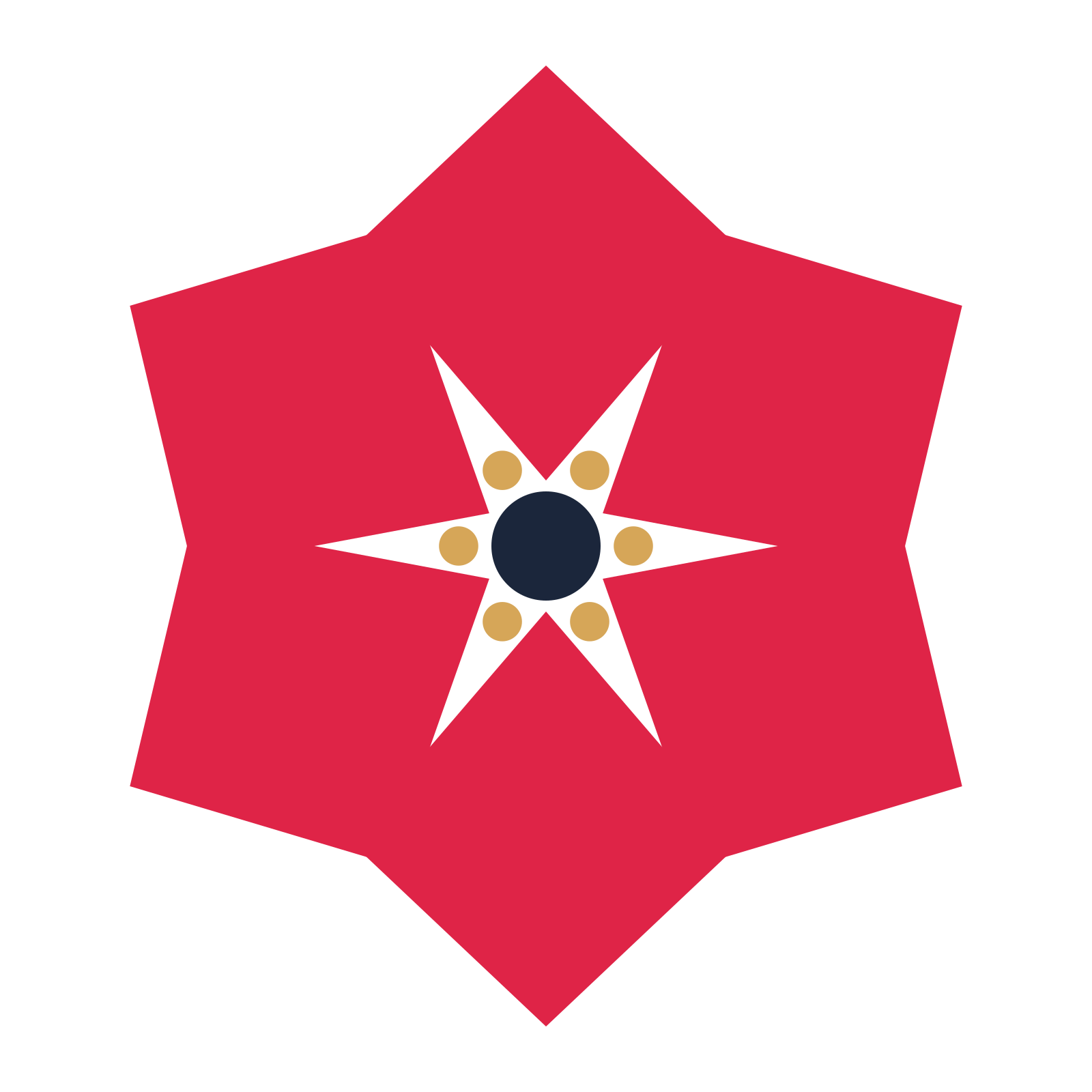 A 6-petal pointed flower with a stamen centre and a transparent background.