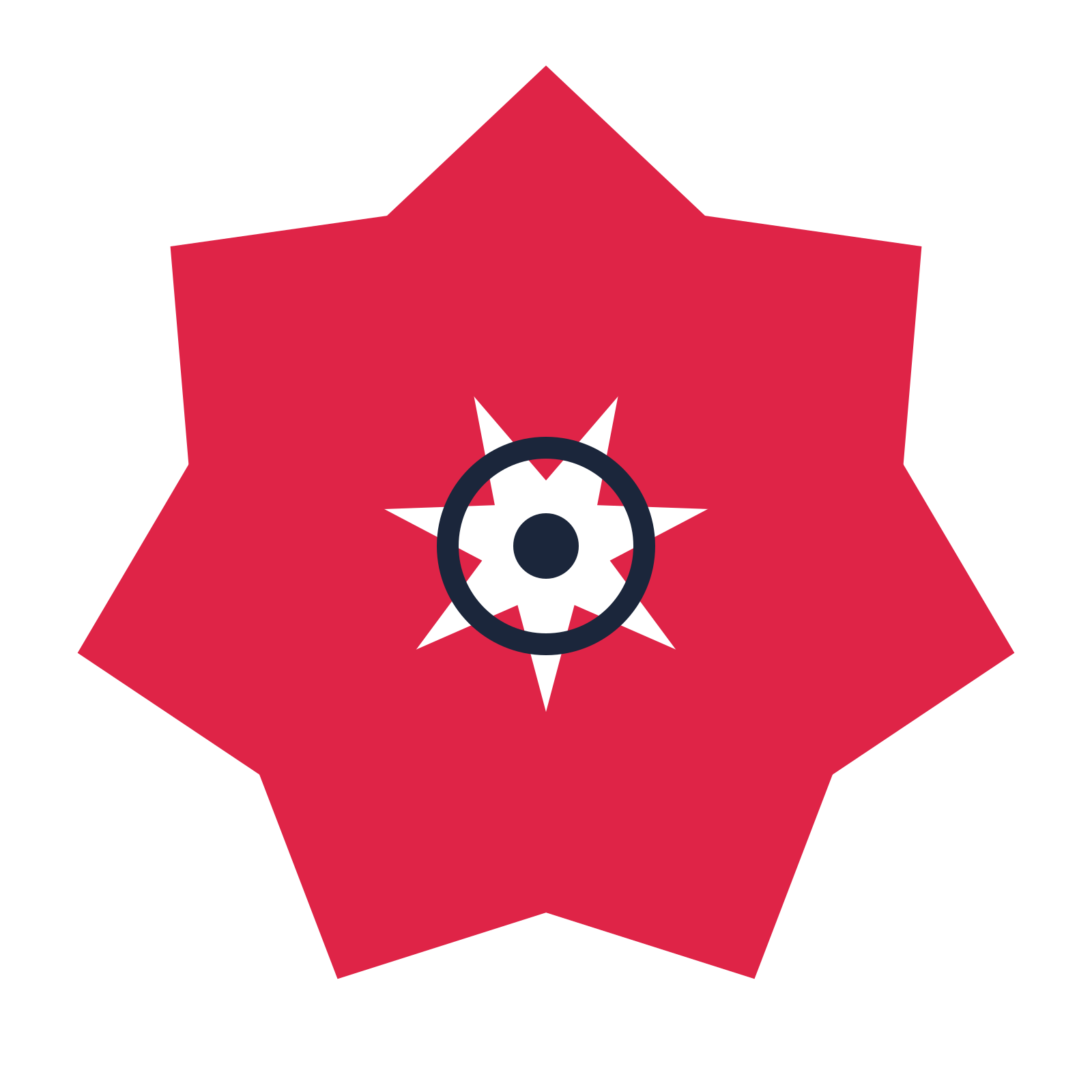 A 7-petal pointed flower with a ring centre and a transparent background.