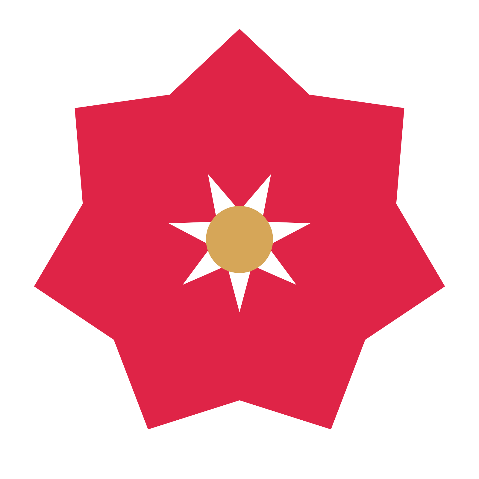 A 7-petal pointed flower with a seed centre and a transparent background.