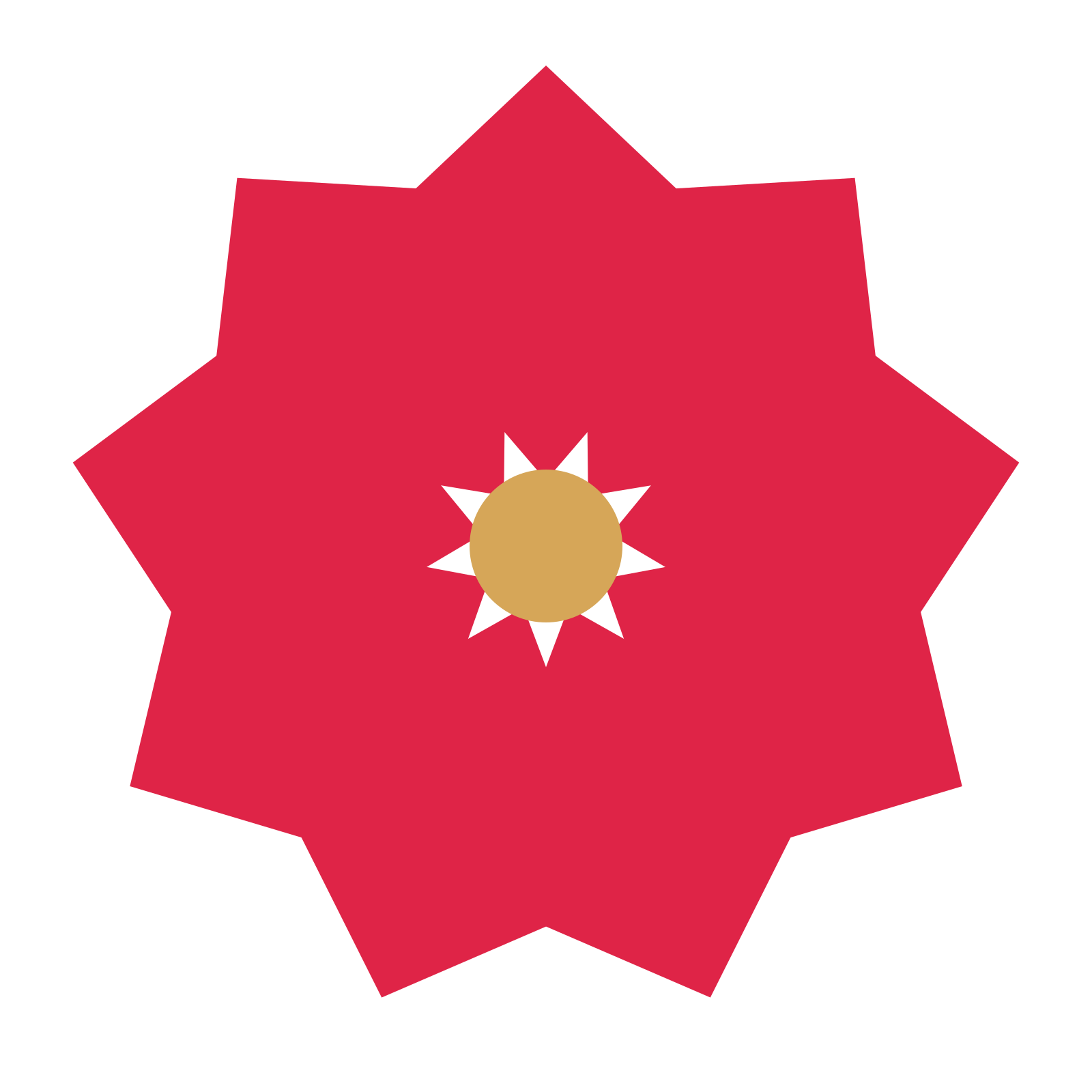 A 9-petal pointed flower with a seed centre and a transparent background.