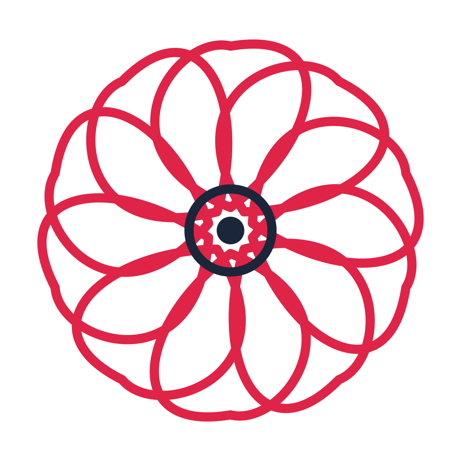 A 10-petal ribbon flower with a ring centre and a transparent background.