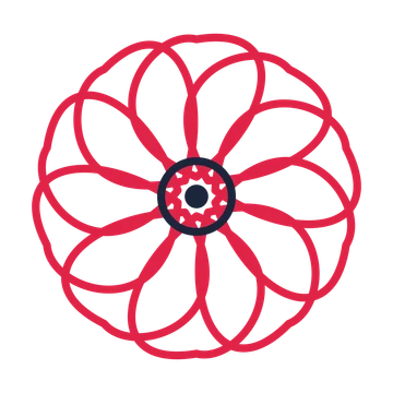 A 10-petal ribbon flower with a ring centre and a transparent background.