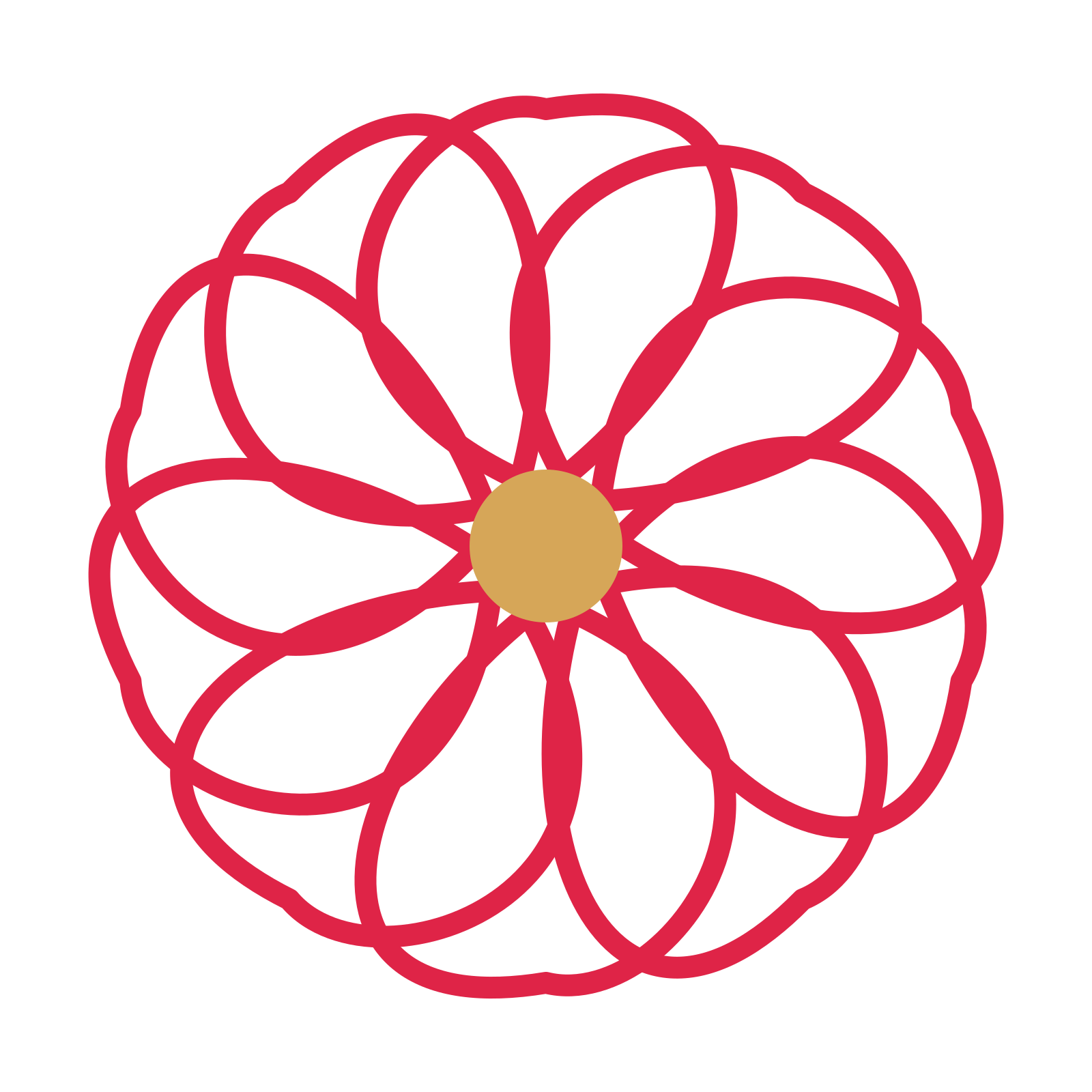 A 10-petal ribbon flower with a seed centre and a transparent background.