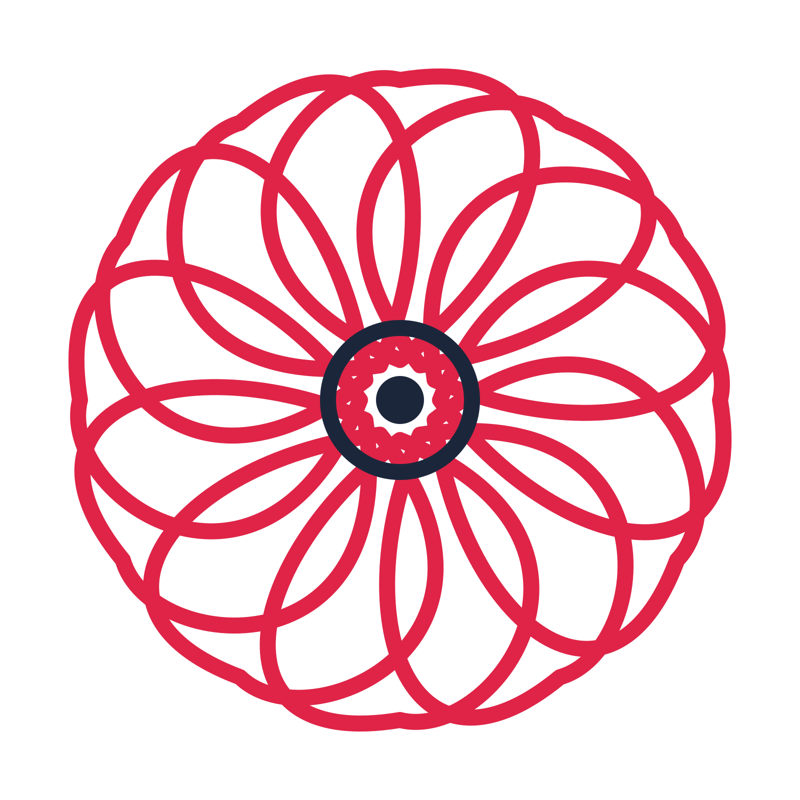 A 12-petal ribbon flower with a ring centre and a transparent background.