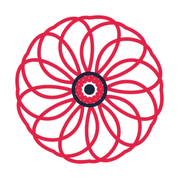 A 12-petal ribbon flower with a ring centre and a transparent background.