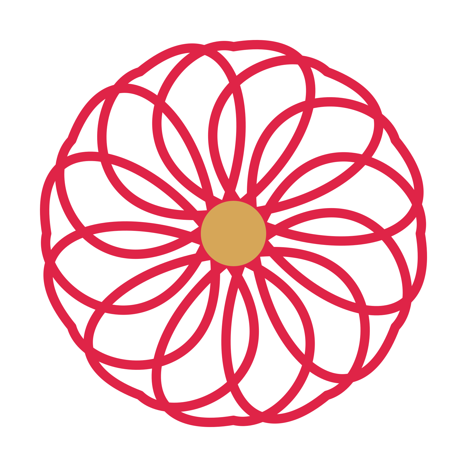 A 12-petal ribbon flower with a seed centre and a transparent background.