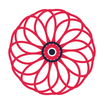A 14-petal ribbon flower with a ring centre and a transparent background.