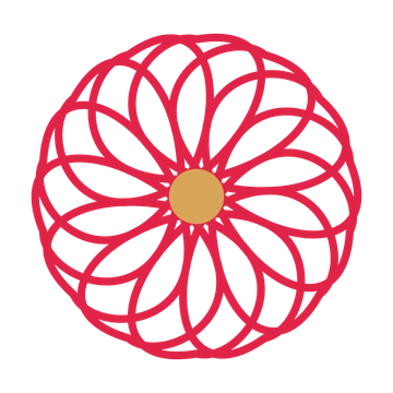 A 14-petal ribbon flower with a seed centre and a transparent background.