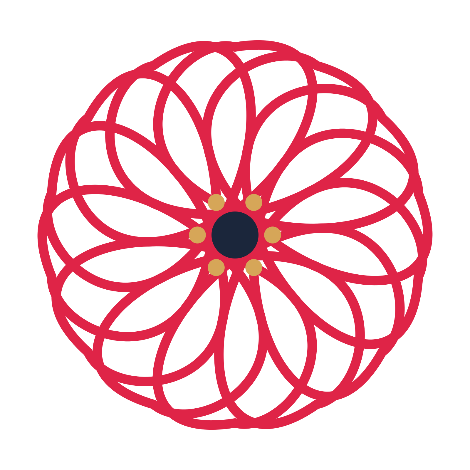 A 14-petal ribbon flower with a stamen centre and a transparent background.