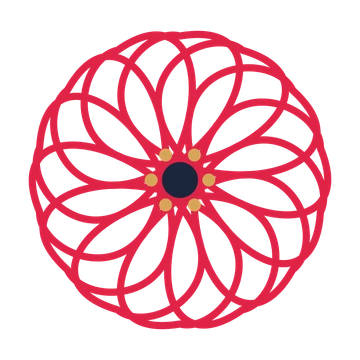 A 14-petal ribbon flower with a stamen centre and a transparent background.