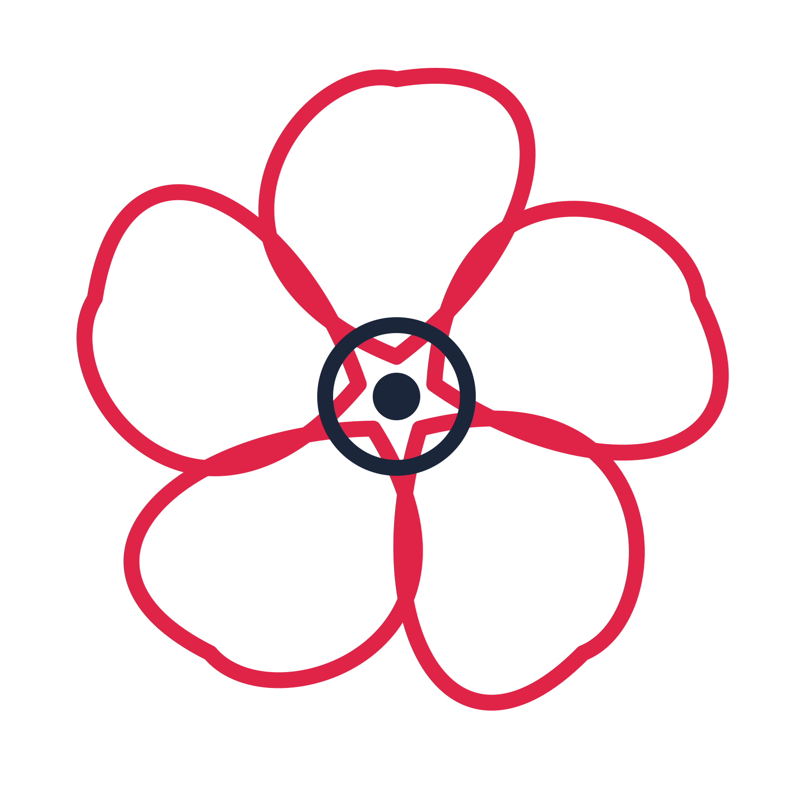 A 5-petal ribbon flower with a ring centre and a transparent background.