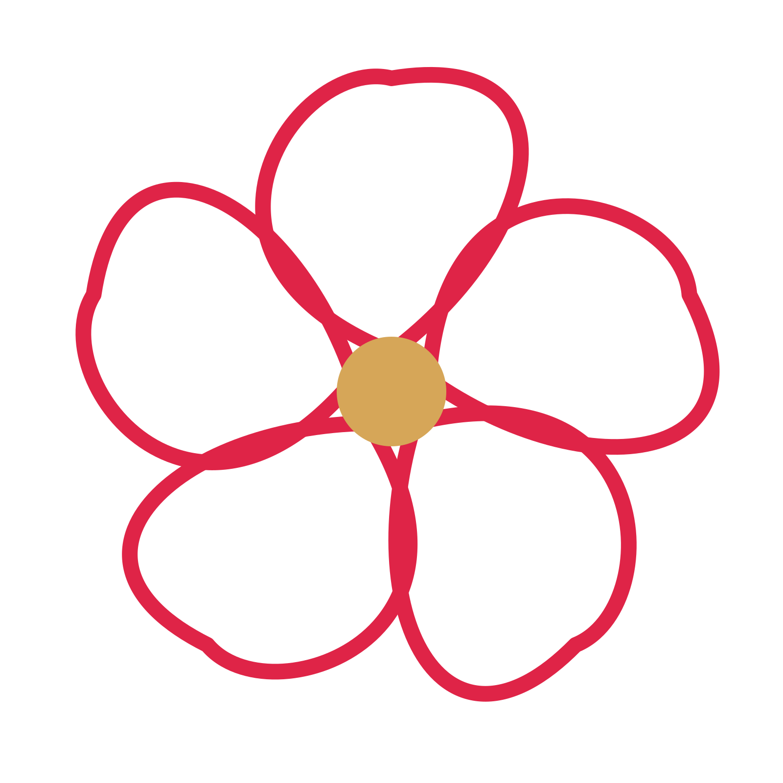 A 5-petal ribbon flower with a seed centre and a transparent background.