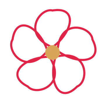 A 5-petal ribbon flower with a seed centre and a transparent background.