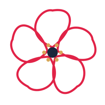 A 5-petal ribbon flower with a stamen centre and a transparent background.