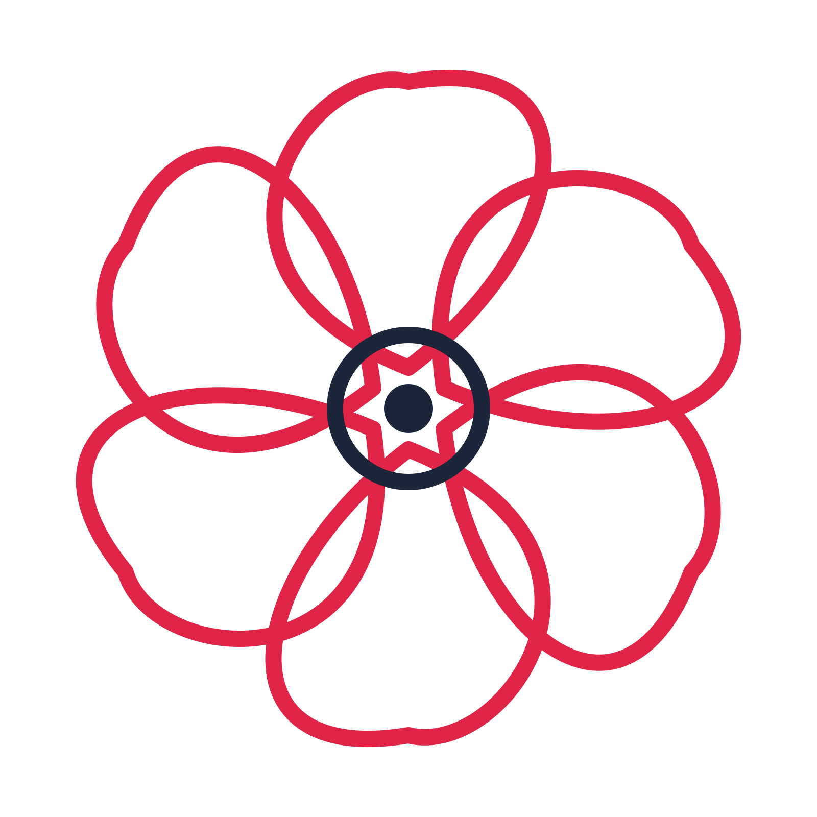 A 6-petal ribbon flower with a ring centre and a transparent background.
