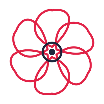 A 6-petal ribbon flower with a ring centre and a transparent background.