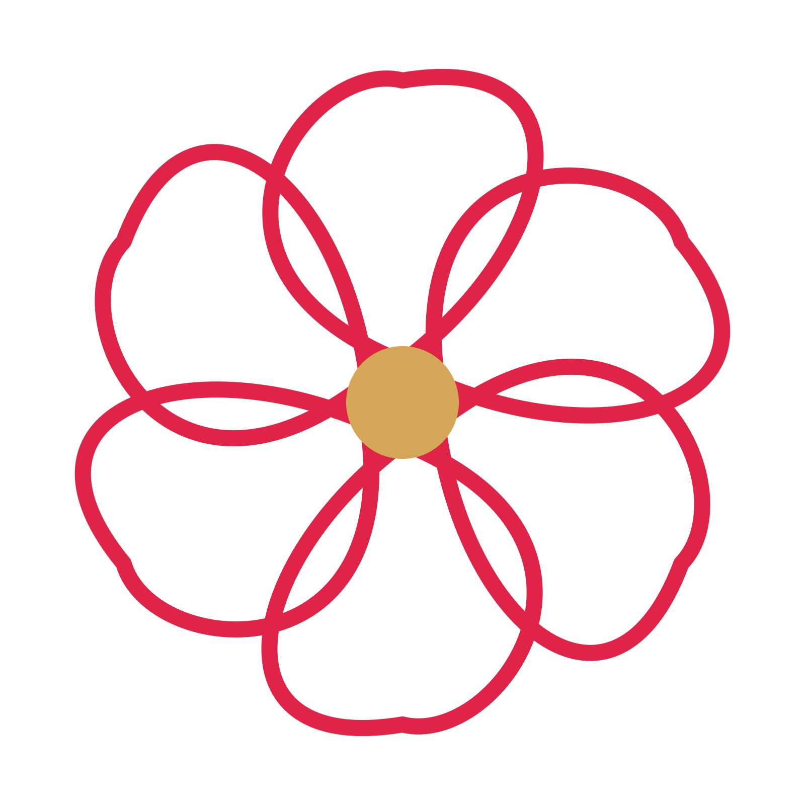 A 6-petal ribbon flower with a seed centre and a transparent background.