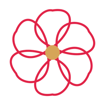 A 6-petal ribbon flower with a seed centre and a transparent background.