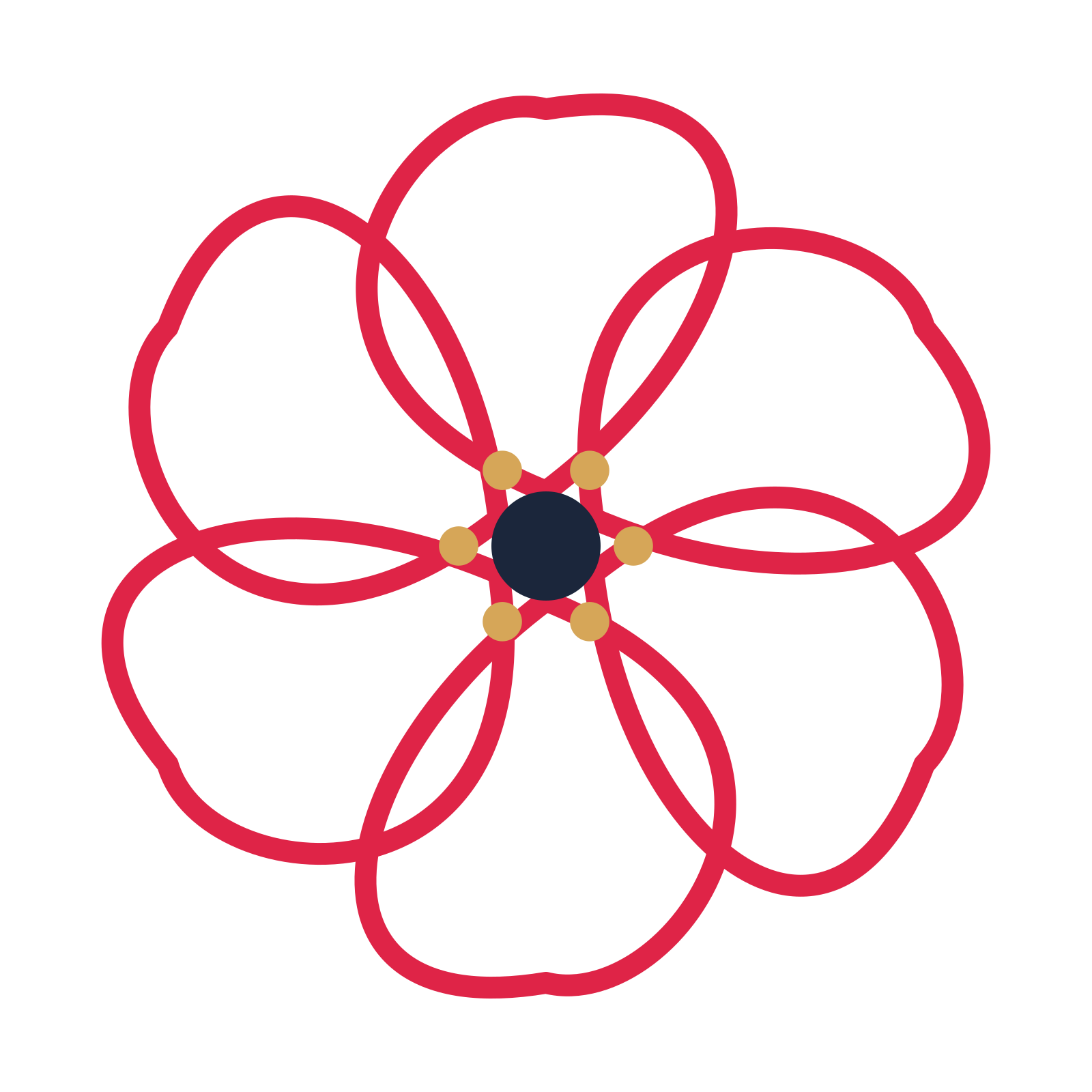A 6-petal ribbon flower with a stamen centre and a transparent background.