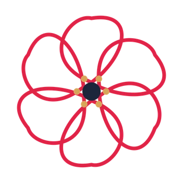 A 6-petal ribbon flower with a stamen centre and a transparent background.