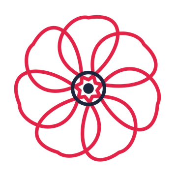 A 7-petal ribbon flower with a ring centre and a transparent background.