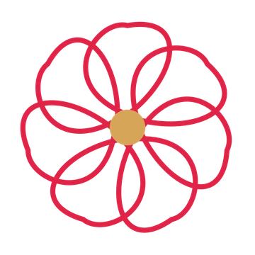 A 7-petal ribbon flower with a seed centre and a transparent background.