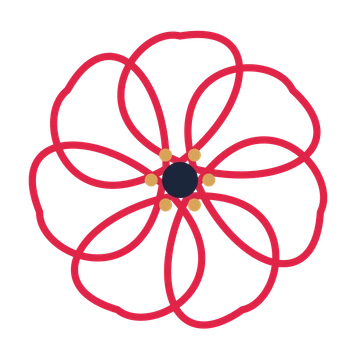 A 7-petal ribbon flower with a stamen centre and a transparent background.