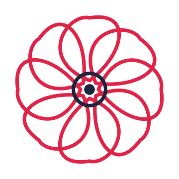 A 8-petal ribbon flower with a ring centre and a transparent background.