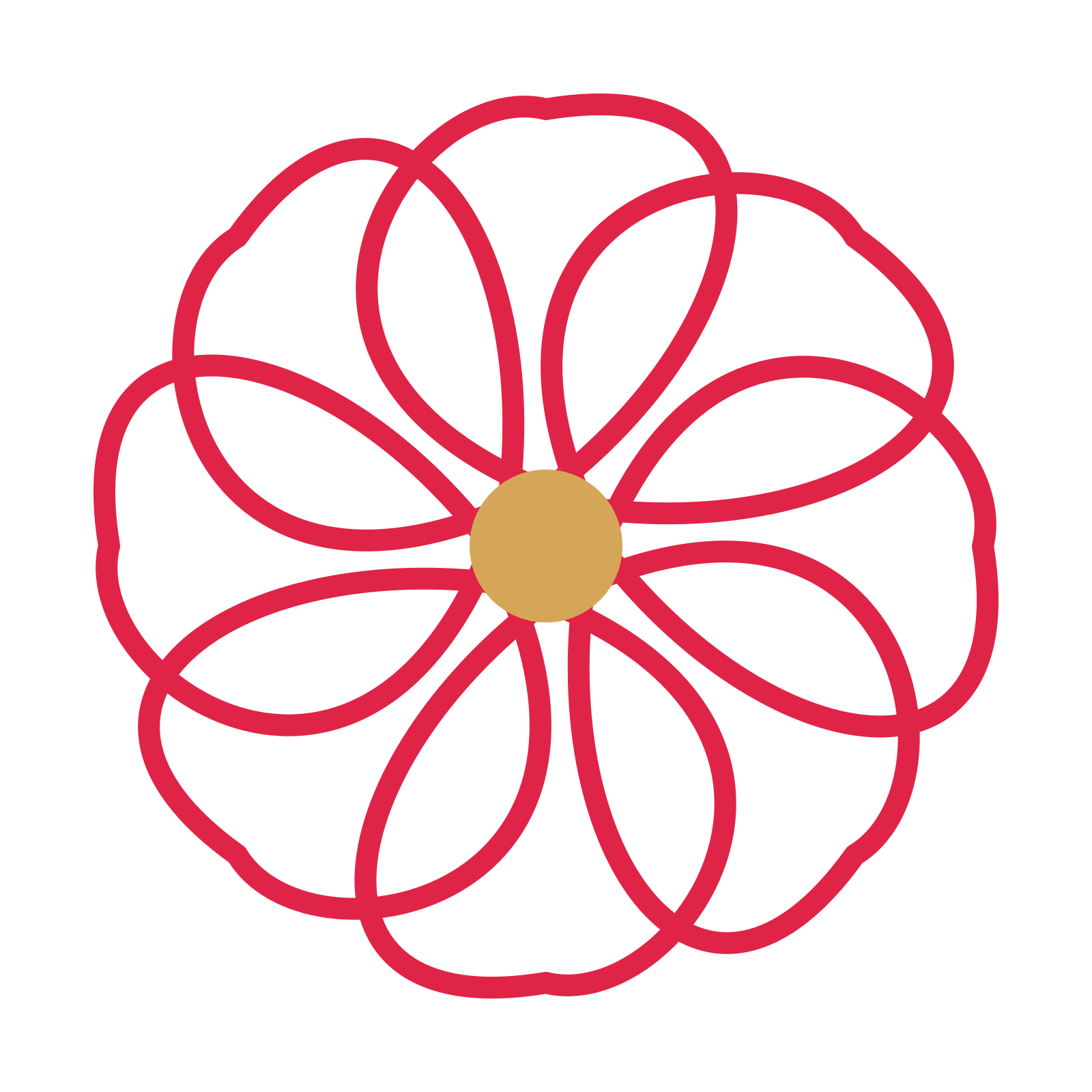 A 8-petal ribbon flower with a seed centre and a transparent background.